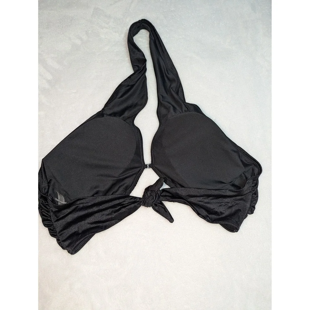 Victoria's‎ Secret Black Halter Bikini Top XXL Deep Plunge Front Tie Swim Top